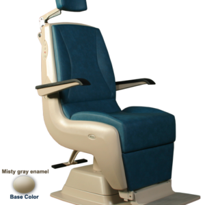 A Marco EZ Tilt Chair, blue and beige in color, with a backrest and armrest.