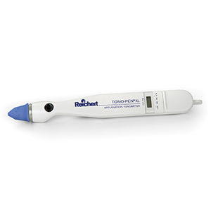 A blue and white Reichert Tonopen XL Handheld Applanation Tonometer on a white background.