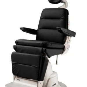 Black reclining medical examination chair isolated.