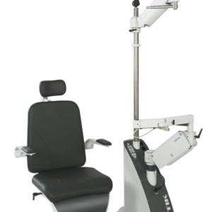 A black and white image of a S4Optik 1800 Chair and Stand Combo chair and equipment.