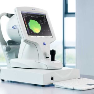 The Zeiss Atlas 9000 Corneal Topographer is sitting on top of a desk.